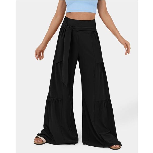 NWT Gorgeous XL High Waisted Black Tie Front/Back Wide Leg Flowy Tiered Pants - Picture 3 of 12